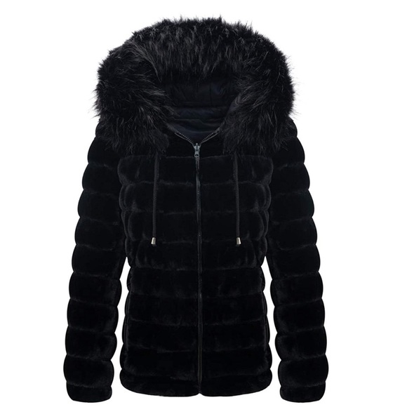 Double Sided Faux Fur Puffer Jacket Hooded-Fur - Picture 2 of 11